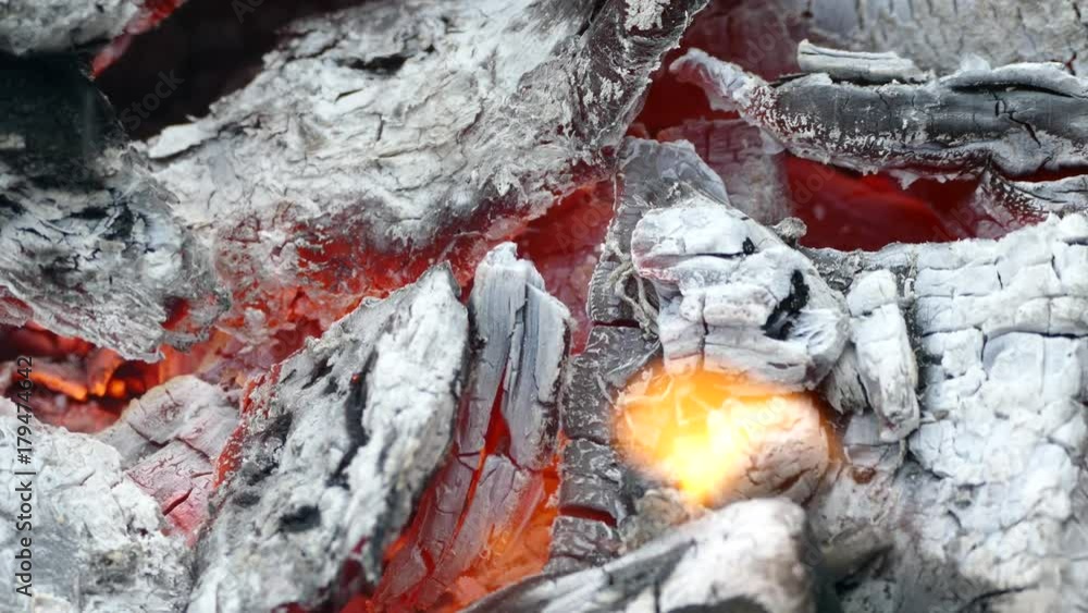 Heat in the fire. The hot coal and fire in the fire.