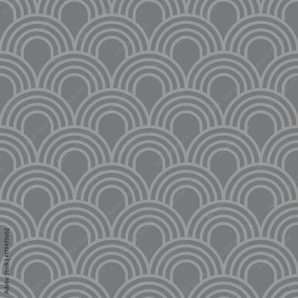 Seamless gray simple art deco wave scales pattern vector Seamless gray simple art deco wave scales pattern vector