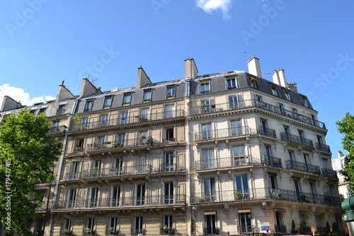Picturesque old residential building from Saint Germain Boulevard in the 5th arrondissement, Paris, France