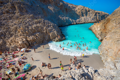 Seitan limania or Agiou Stefanou, the heavenly beach with turquoise water. Chania, Akrotiri, Crete, Greece. photo