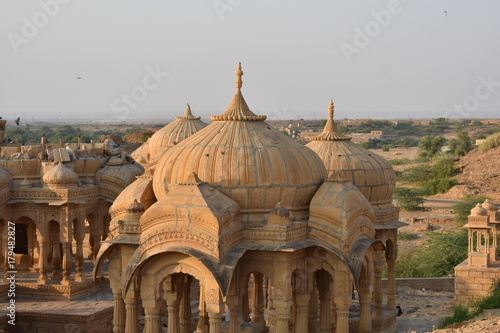 beautiful ancient cenotaphs of rawal kings in bada baagh jaisalmer rajasthan india