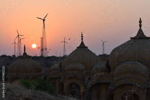 beautiful ancient cenotaphs of rawal kings in bada baagh jaisalmer rajasthan india photo