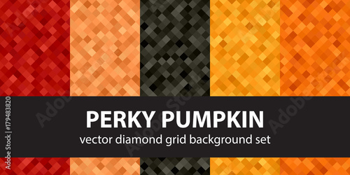 Diamond pattern set Perky Pumpkin. Vector seamless geometric backgrounds