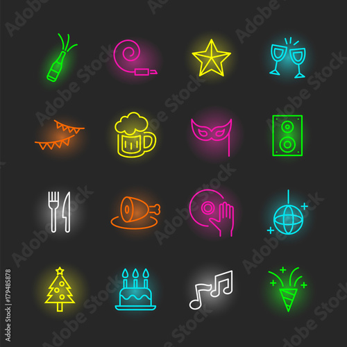 party neon icon set