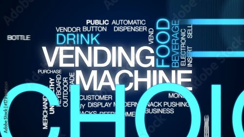 Vending machine animated word cloud, text design animation.