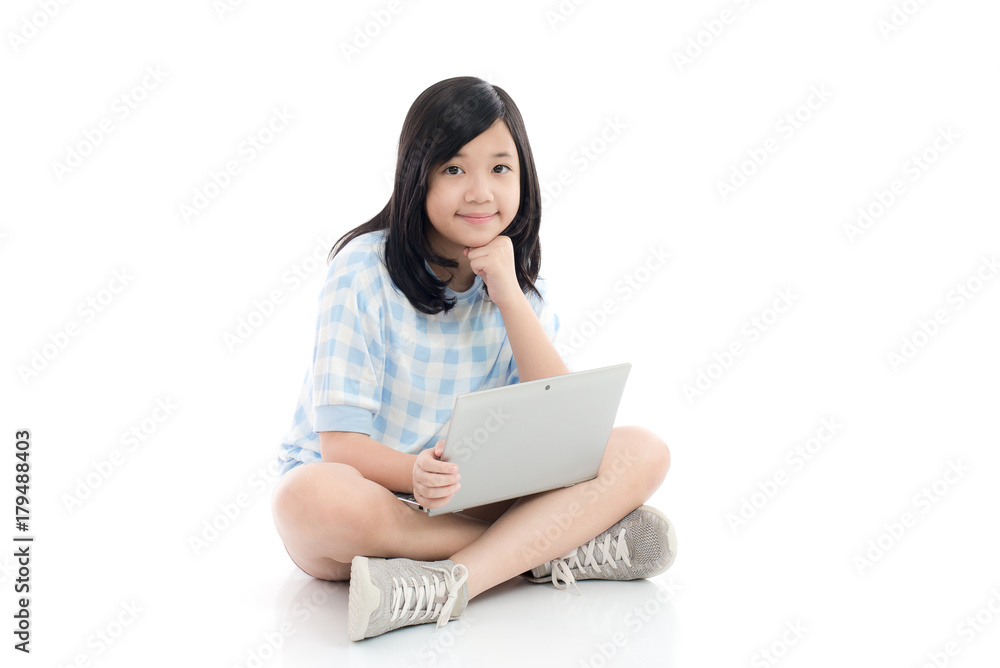 Asian girl with laptop, isolated on white background Asian girl with laptop, isolated on white background