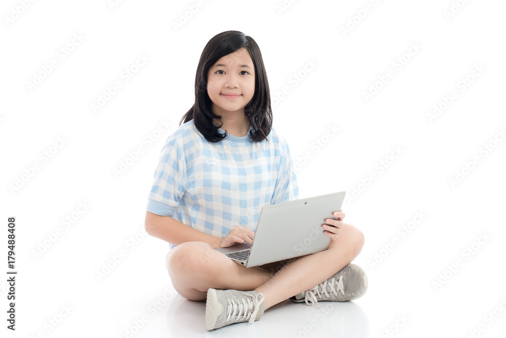 Asian girl with laptop, isolated on white background Asian girl with laptop, isolated on white background