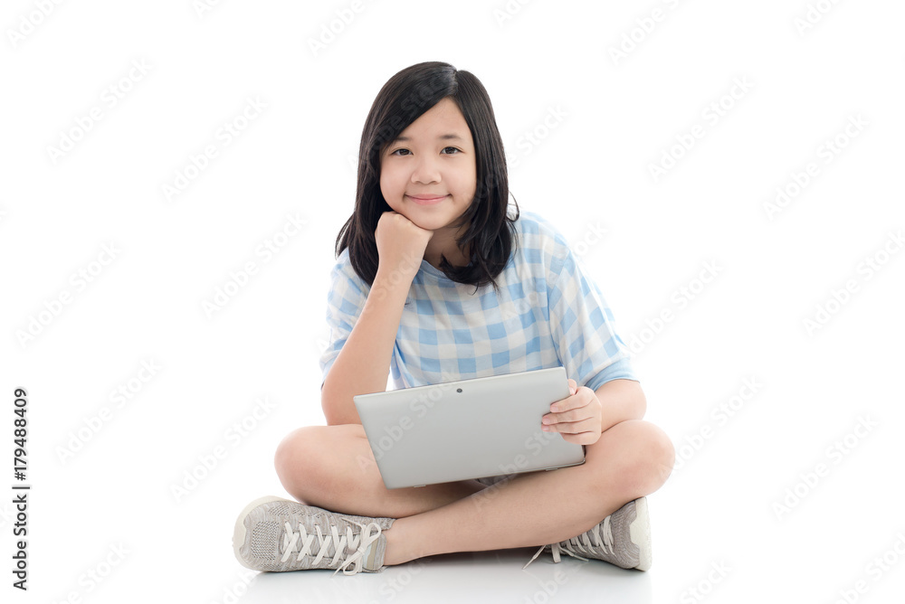 Asian girl with laptop, isolated on white background Asian girl with laptop, isolated on white background