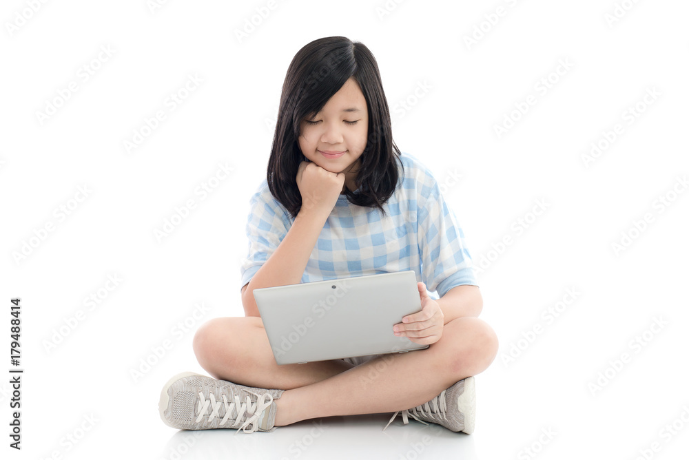 Asian girl with laptop, isolated on white background Asian girl with laptop, isolated on white background