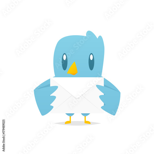 Cartoon blue bird holding mail envelope vector