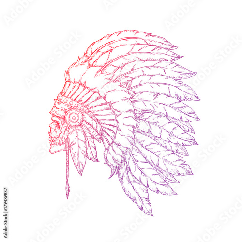 Indian chief. Skull with feathers. Logo, icon, sticker, mascot. Vector illustration, eps 10.
