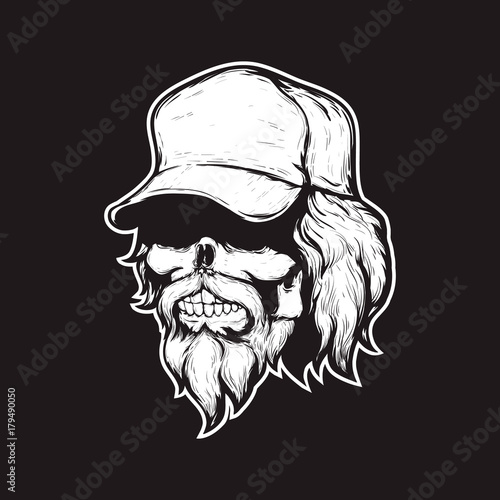 Skull in cap, print for t-shirt. Vector illustration, eps 10.