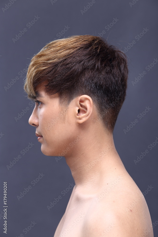 Fototapeta premium Asian man after make up hair style. no retouch, fresh face