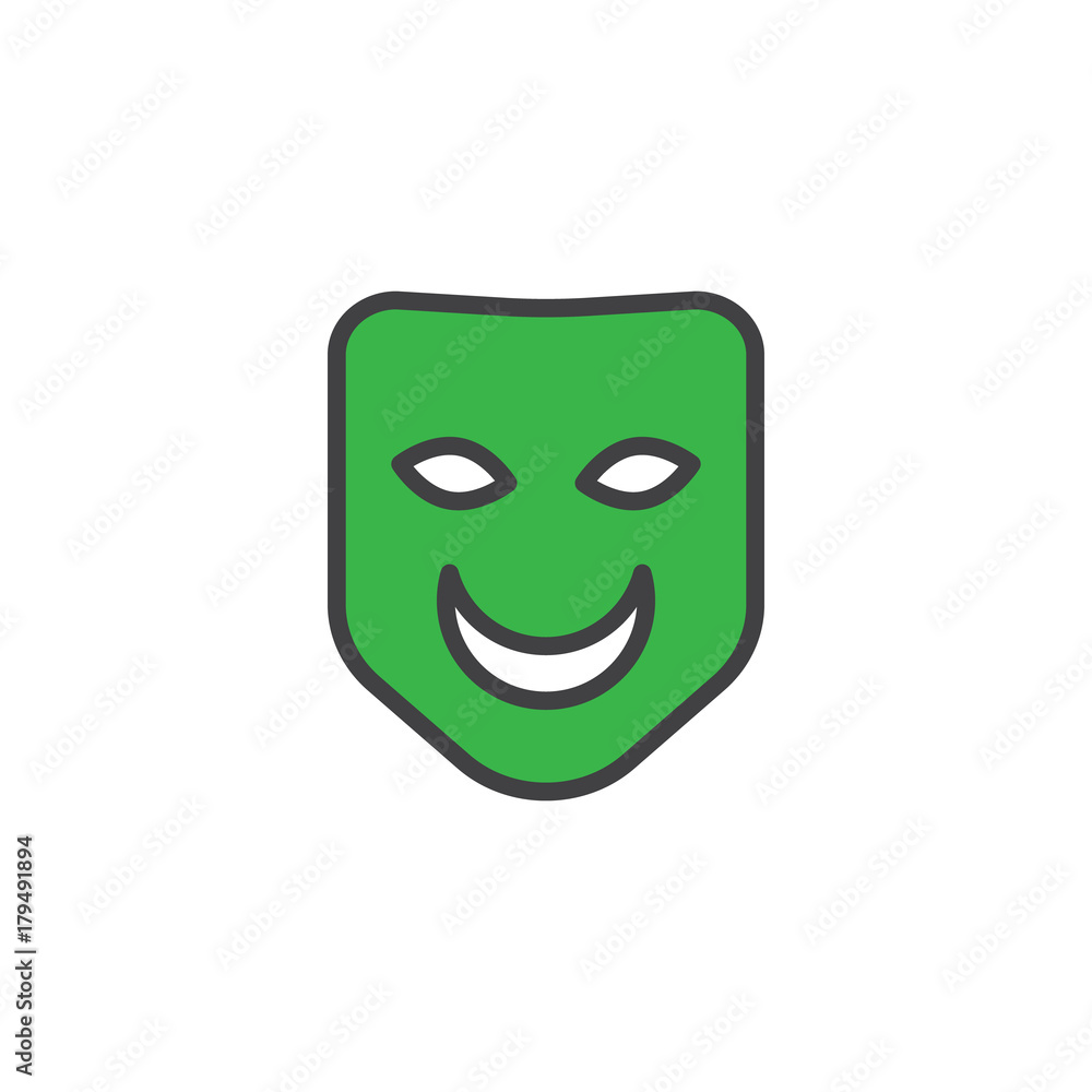 Carnival smile mask filled outline icon, line vector sign, linear colorful pictogram isolated on white. Party symbol, logo illustration. Pixel perfect vector graphics Carnival smile mask filled outline icon, line vector sign, linear colorful pictogram isolated on white. Party symbol, logo illustration. Pixel perfect vector graphics