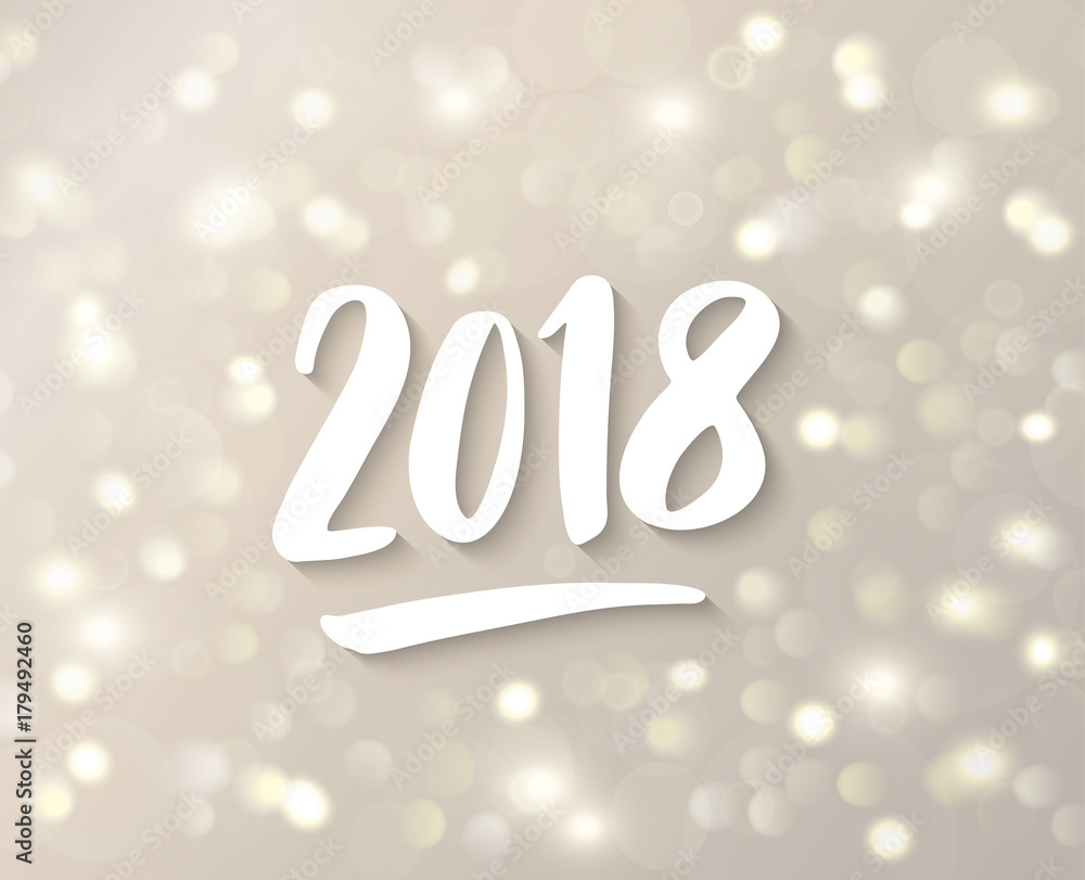 2018 hand drawn numbers. White and gold sparkling glowing lights. Holiday background with bokeh effect. 2018 hand drawn numbers. White and gold sparkling glowing lights. Holiday background with bokeh effect.
