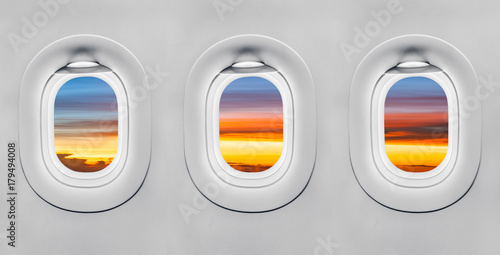 Sunset at airplane window
