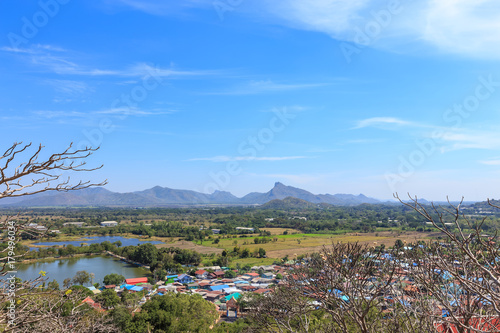 Aerial bird eye view of countryside village landscape, Lopburi, Thailand © wirojsid