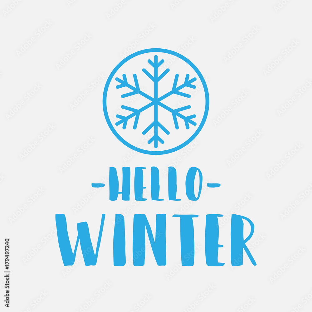 Hello Winter with Snowflake Icon - Vector for greeting, holiday, season Hello Winter with Snowflake Icon - Vector for greeting, holiday, season