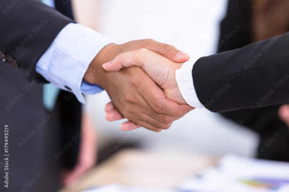 Business people man and woman shake hand in meeting