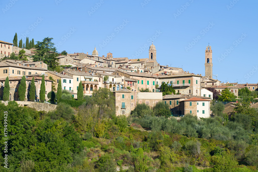 A view of the medieval town of Montalcino on a sunny afternoon. Italy