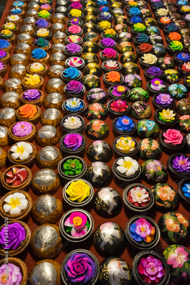 Handcrafted soap flowers at night market in Chiang Mai Thailand