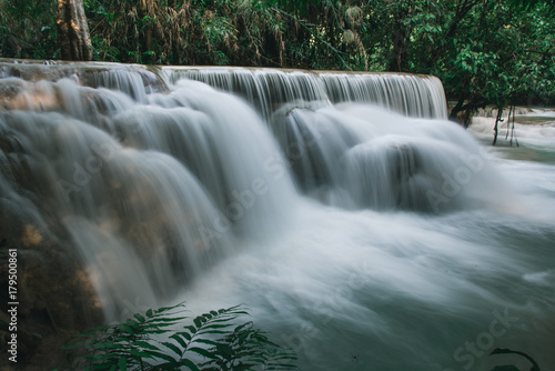 Waterfall Flowing after Rainy Season near Luang Prabang  Laos    Kuang Si Falls Trail