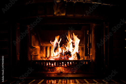 Fire burning in fireplace