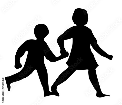 Children Walking Silhouette