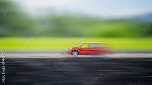 concept high speed red car background with copy space