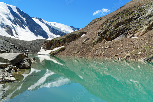 Blue lake in Aktru valley. Altai Republic, Russia