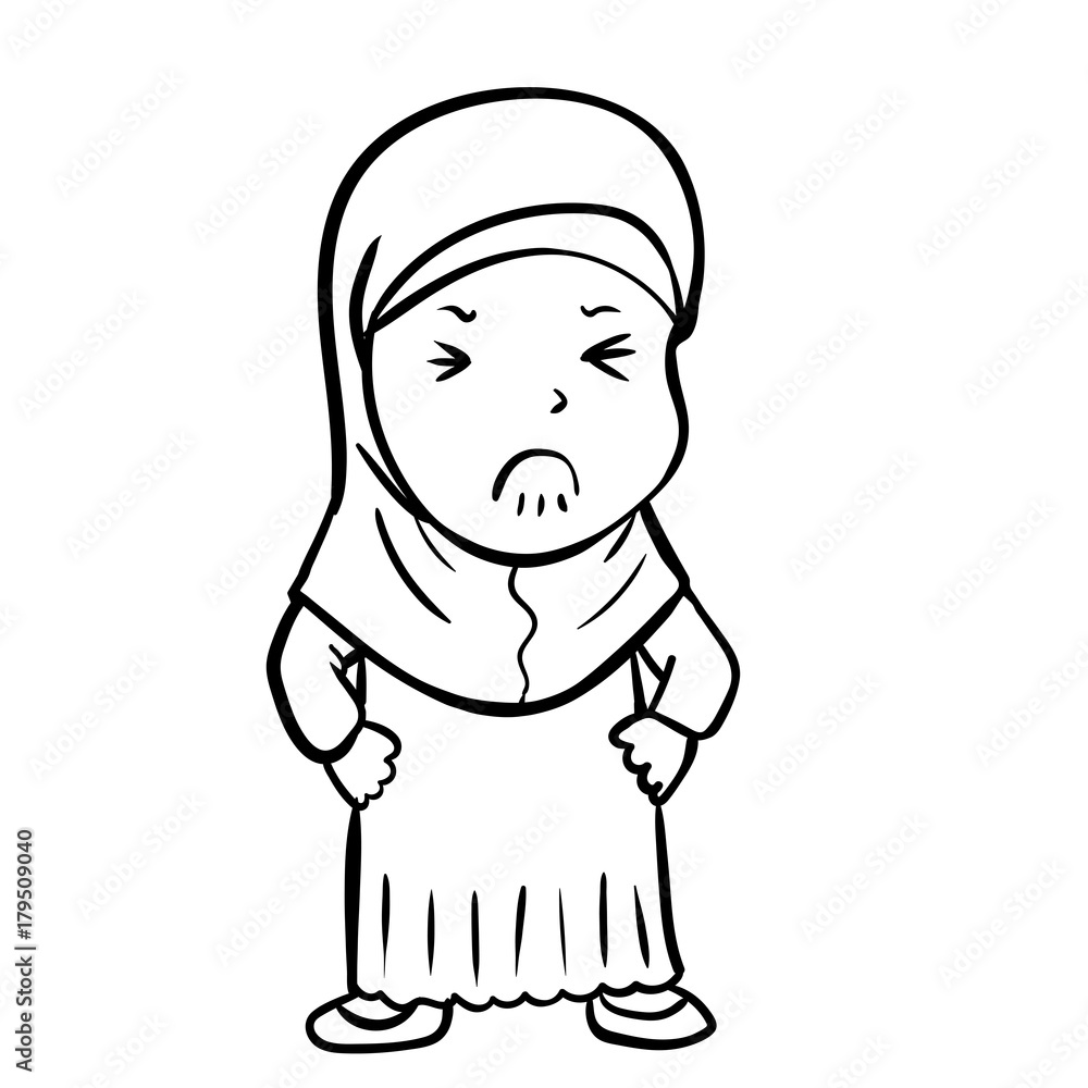 Hand drawing Frustrated Muslim Girl -Vector illustration