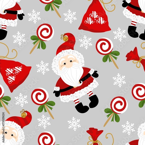 Holiday seamless pattern with Santa Claus. Christmas background.