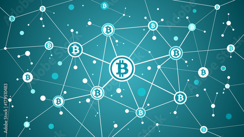 Bitcoin crypto currency and blockchain blue abstract background
