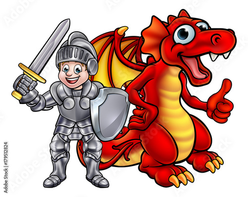 Cartoon Dragon and Knight