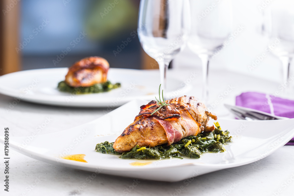Chicken grill breast. Chicken roasted breast with bacon and spin Chicken grill breast. Chicken roasted breast with bacon and spin