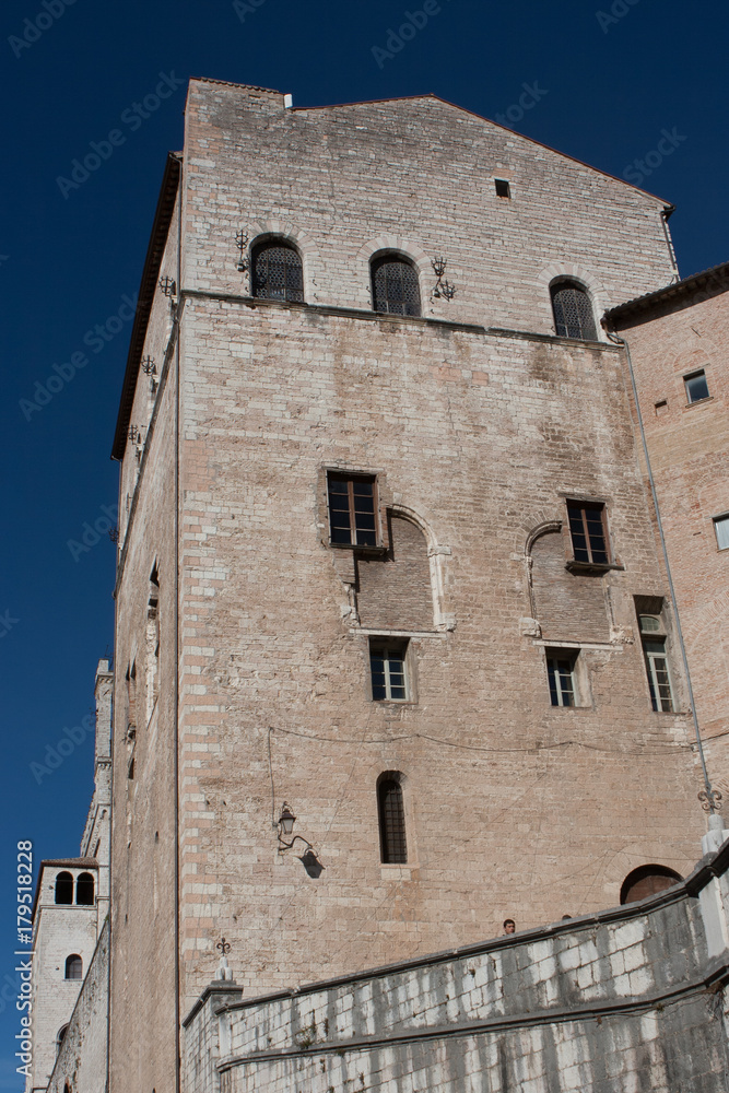 View of Palazzo Pretorio (Praetorian Palace) in Gubbio, Umbria, Italy
