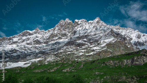 Landscape view of beautiful mountains landscape in Valle d'Aosta..Summer in the Pennine Alps, Valle d'Aosta, Italy, Europe.