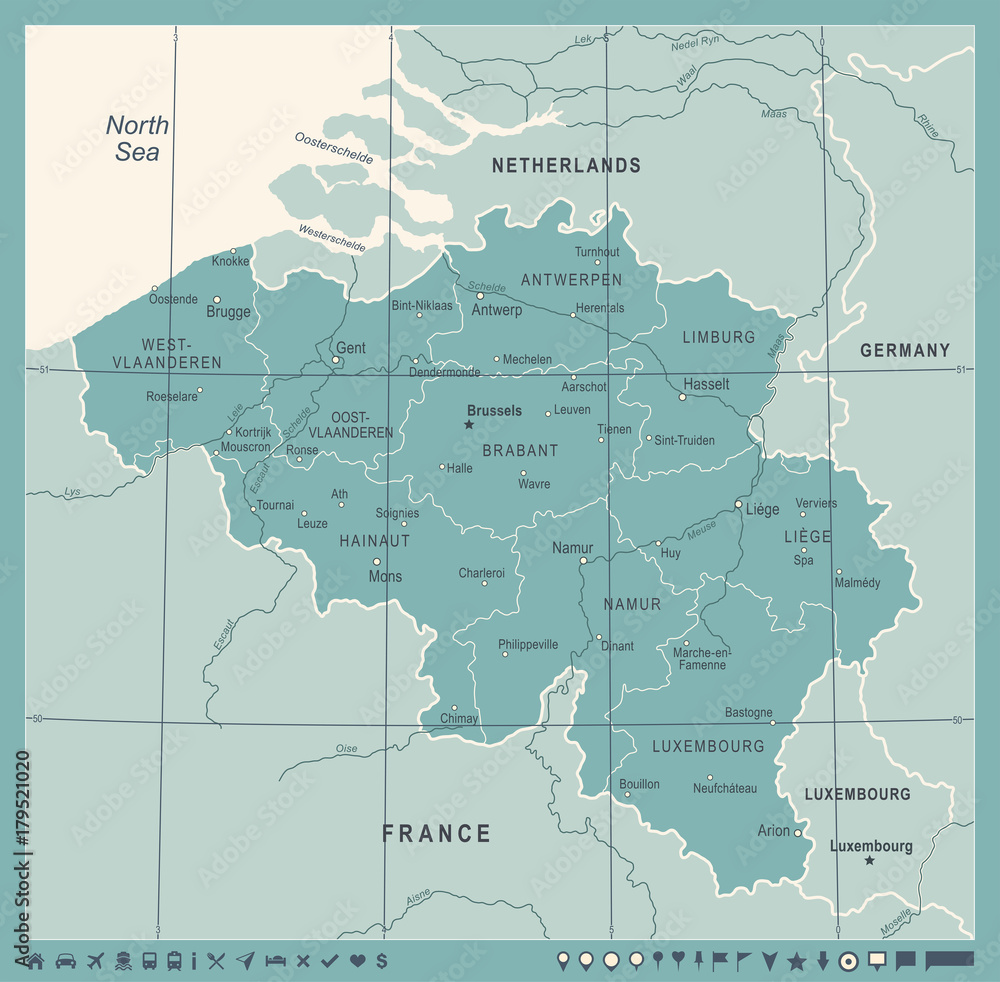 Naklejka premium Belgium Map - Vintage Vector Illustration