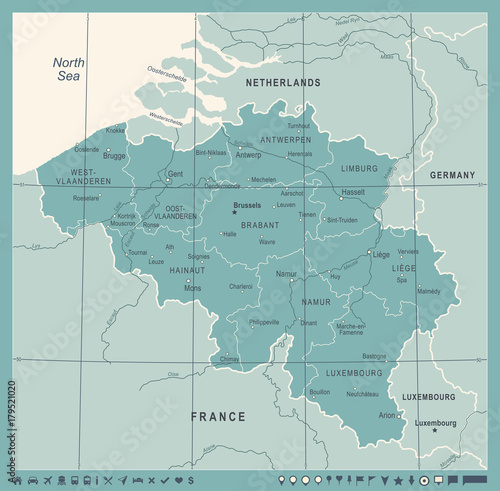 Belgium Map - Vintage Vector Illustration