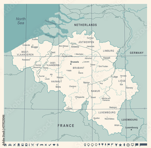 Canvas-taulu Belgium Map - Vintage Vector Illustration