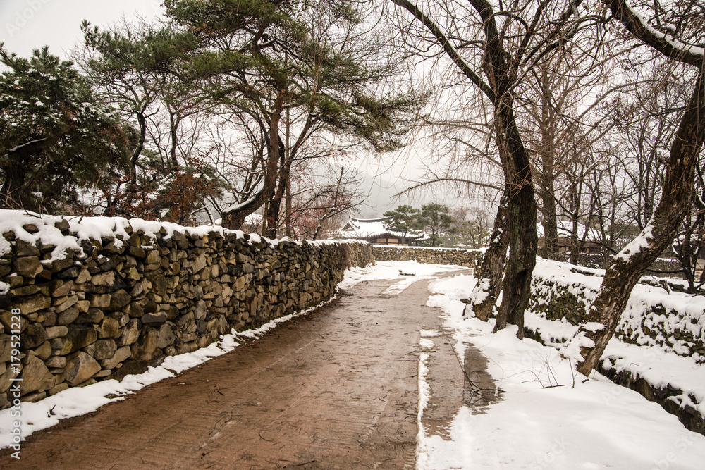 Asan Oeam Village landscape with snowing down. Asan Oeam Village landscape with snowing down.