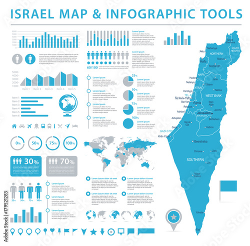Fotografie, Obraz Israel Map - Info Graphic Vector Illustration