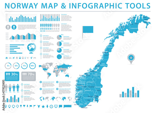 Fotografia Norway Map - Info Graphic Vector Illustration
