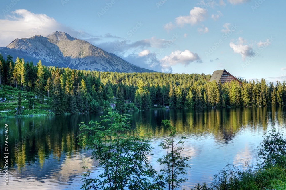 Nature in High Tatras in Slovakia. Mountains of rocky rocks cliffs and waterfalls suitable as background pictures of wishes, banners.