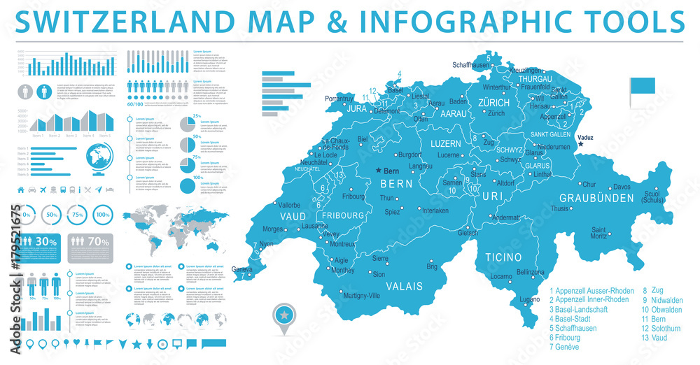 Fototapeta premium Switzerland Map - Info Graphic Vector Illustration
