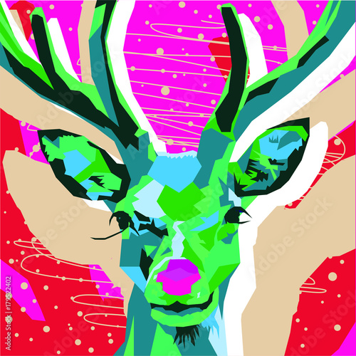 Geometric Christmas Reindeer in Pink, Red and Green photo