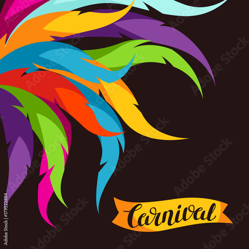 Carnival party background with colorful decorative feathers
