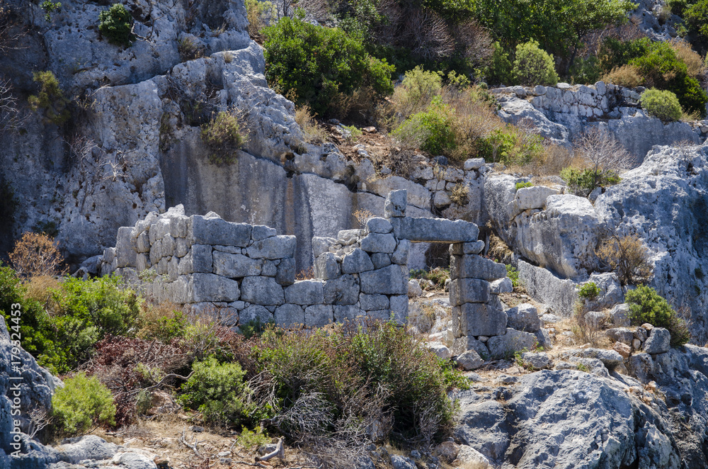 Ancient city of Simena, sunken cty of Kekova, Lycian coast, Lycia, Mediterranean