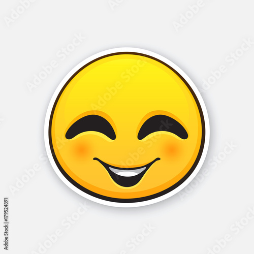Vector illustration. emoticon for expressing emotion of joy, with smile and squint eyes. Happy emoji character. Icon for expression of feelings. Sticker with contour. Isolated on white background