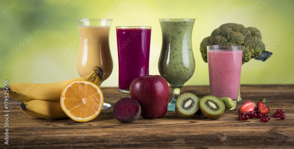 Sport diet,Cocktails, fitness, wooden background Sport diet,Cocktails, fitness, wooden background